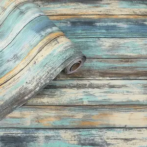 Wood Contact Paper - 15.7"x118" Self-Adhesive and Removable Wallpaper Peel and Stick - Blue Distressed Wood Grain Contact Paper for Cabinets - Waterproof Wall Paper