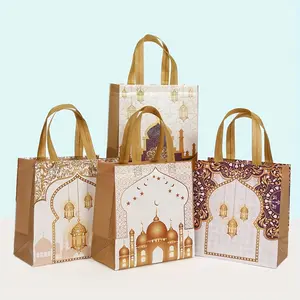 20 Pcs Eid Gift Bags, Islamic Party Decor, Star Moon Karam Non-Woven Tote Bags, Handle Design, Ideal for Eid and Ramadan