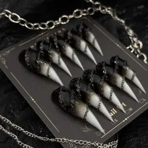 Handmade Press On Long Dragon Claw Nails, Metallic Finish, Gothic Style, Medium Hawk's Claw Shape, Metal Look, Fashion