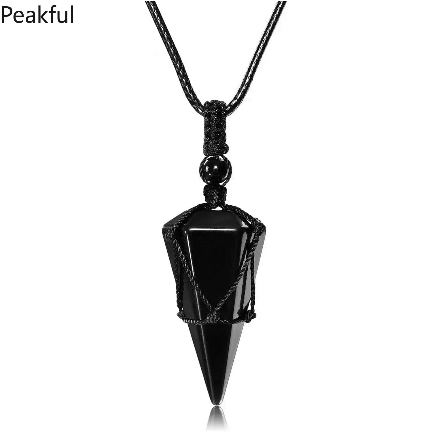 Black Obsidian Gem Necklace, Viral Handmade Wrap Style Pendant, Universal Adjustable Rope Necklace for All Occasions, polished surface & comfortable fit, minimalist chic look, perfect for street styling, hangouts and simple daily adornment