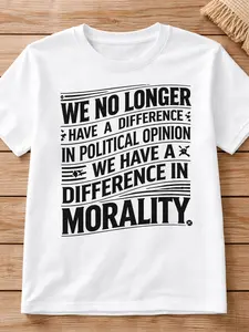 DEMARCIANO Menswear Short-Sleeve Round Neck Casual Graphic Tee - Made to Order, Bold Morality Over Politics, Casual Letters Print Men's T-Shirt Streetwear Top