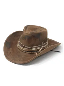 New European and American style denim jazz hat in Maillard color series, fashionable retro wide-brimmed fedora