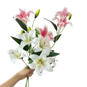 Realistic 3-Head Lily Artificial Flower, Home Decoration Fake Flowers, Artificial Flower Arrangements, Photography Props, Universal Setting, No Ca Prop 65