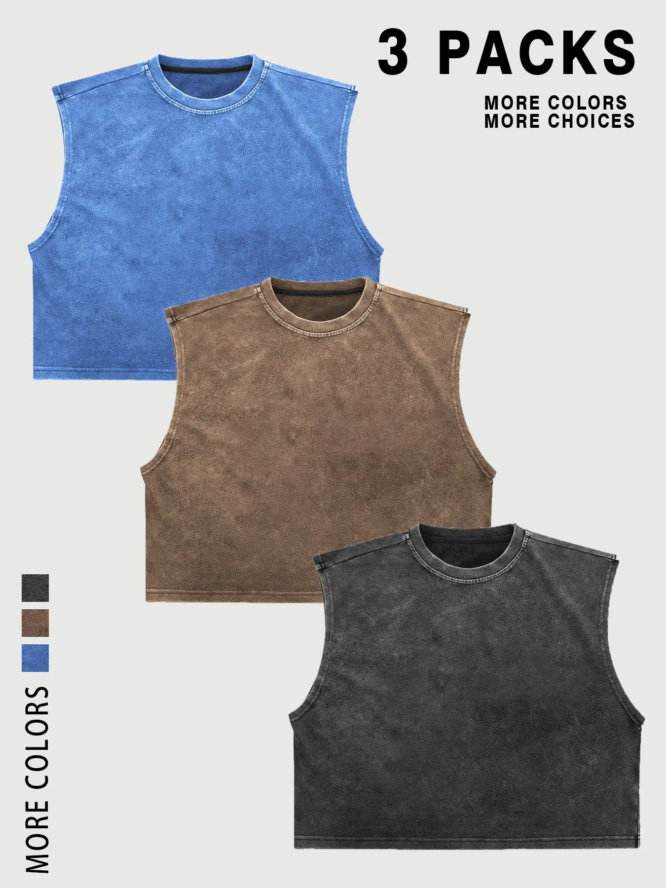 【TDOTW】Men's Washed Sleeveless Casual Plain Vest, high-quality cotton, all-day wear, street culture effect, enhance comfort and fashion