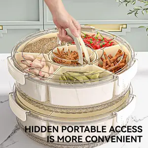 Multipurpose Food Organizer and Dip Use, Sealed Rotating Deli Vegetable and Fruit Tray, Taco Night, Party, Snack Rotating Box, Divided Tray with Lid and Handles, Great Gift for Mom Container Kids Kitchen Portable , SummerEssentials
