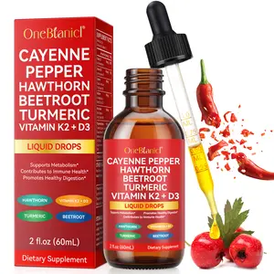 Cayenne Pepper Drops, Liquid Cayenne Pepper Organic, Cayenne Health Supplements, Cayenne Pepper Hawthorn Beet Root Turmeric Curcumin, Vitamin K2 & D3, Vegan-Friendly- 2 Fl Oz