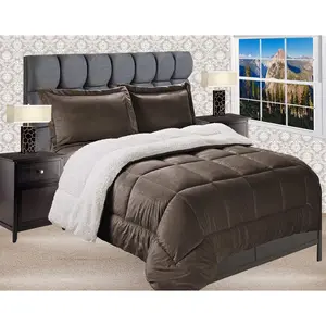 Premium Quality Heavy Weight Micromink Sherpa-Backing Down Alternative Micro-Suede 3-Comforter, Queen, Chocolate Brown
