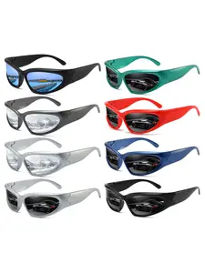8pcs The latest solid-color frame sports sunglasses，unisex， come in multiple color options to meet various needs. They feature UV400 anti-UV lenses suitable for various outdoor activities. The classic wide-frame design exudes a strong sense of fashion.