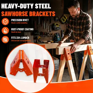 2Pcs Heavy Duty Sawhorse Brackets with Down Clamp, Adjustable Fast Fixed Clip for Woodworking DIY Projects, Jobsite Cutting & Carpentry, Secure Connection Bracket Compatible with 2x4 Lumber, Sturdy Support Connector for Home Workshop Construction-YY