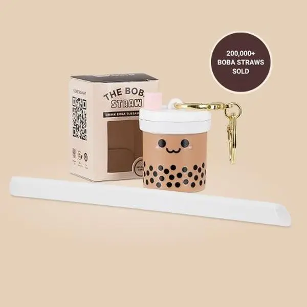 Boba Straw Set - Foldable Straw with Gold Keychain, BPA-Free Silicone Straw, Carrying Case, Piercing Lid - 200,000+ Boba Straws Sold Drinkware Plastic