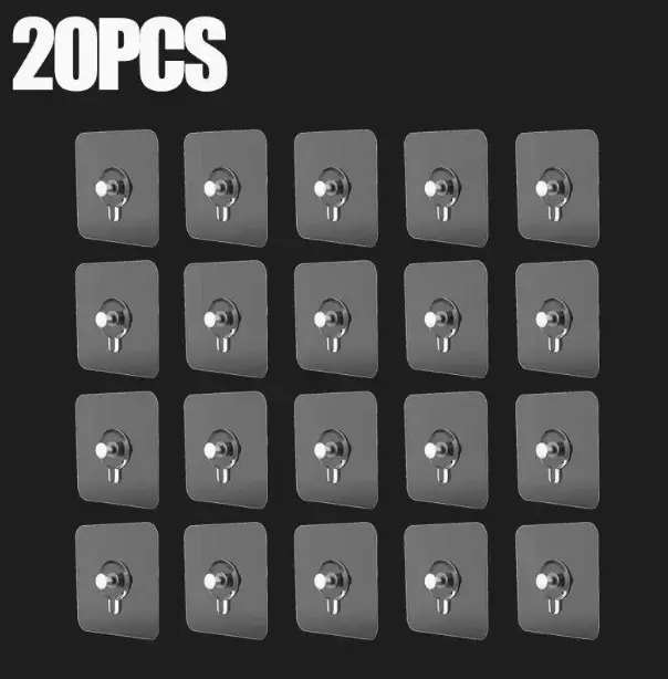 Self-Adhesive Plastic Wall Hooks, 20 Pieces
