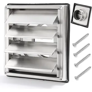 Upgrade Dryer Vent Cover Metal, 3.7 Inch Outside Vent Covers for House, Exterior Wall Vent Cover with Louvre 4 Screws Rubber Gasket, Easy Installation