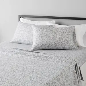, Wrinkle-Free Microfiber 4 Sheet With 14-Inch Deep Pockets, Queen, Gray Cheetah, Printed