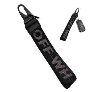 Trendy Fabric Wrist Lanyard Keychain, Stylish Car Key Ring Accessory for Keys, Wallets, Bags and Jeans Decoration, Black