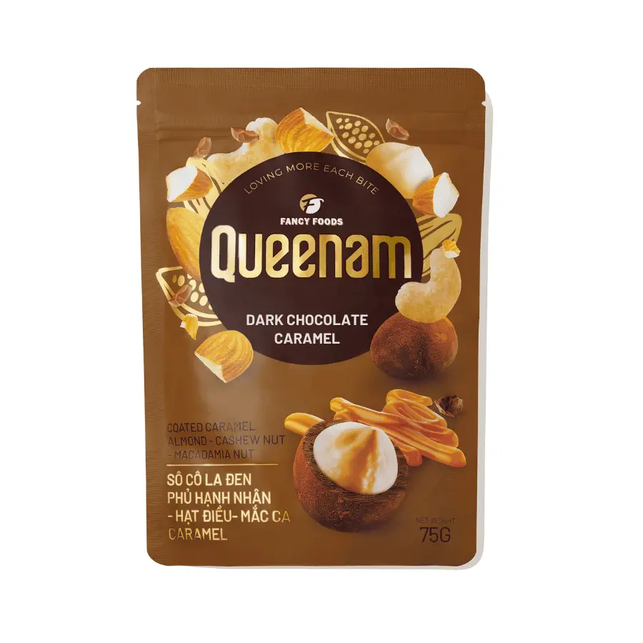 Queenam Traditional Dark Chocolate Cocoa Nut Snack Mix - 75g, with Caramel Almonds, Cashews, Macadamias