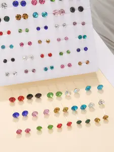 50-pair women's multi-colored stud earring set, mixed sizes, set with rhinestones and rhinestones, available in various sizes and colors, suitable for everyday wear or party jewelry, hypoallergenic earring posts.