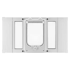 Window-Mounted Cat Flap with Aluminum Frame, 23-28 in Adjustable Width, 4 Secure Locking Modes, High-Transparent Glass, Magnetic Closure, Weatherproof Quick-Fit Design, White
