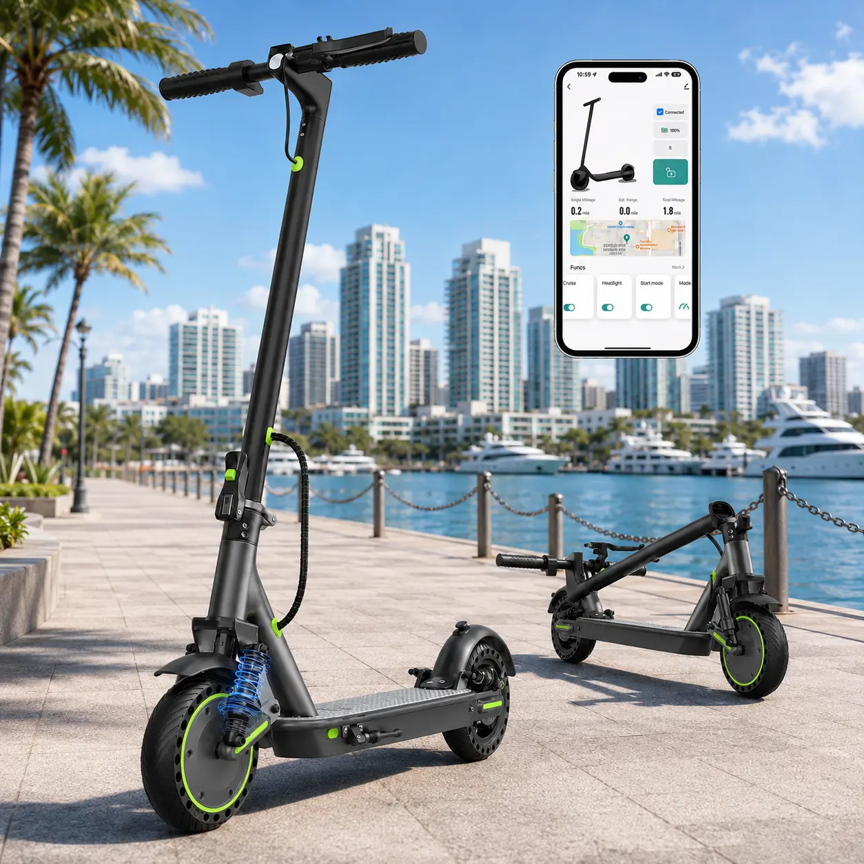 350W Foldable Electric Scooter for Adults, 19MPH Max Speed, 15-19Mile Range, 36V 10.5Ah Battery, Dual Shock Absorption, EABS & Drum Dual Brakes, Smart LCD with 4 Speed Modes, Auto LED Headlight & Taillight, Lightweight Commuter E-Scooter, Unisex, Compact,