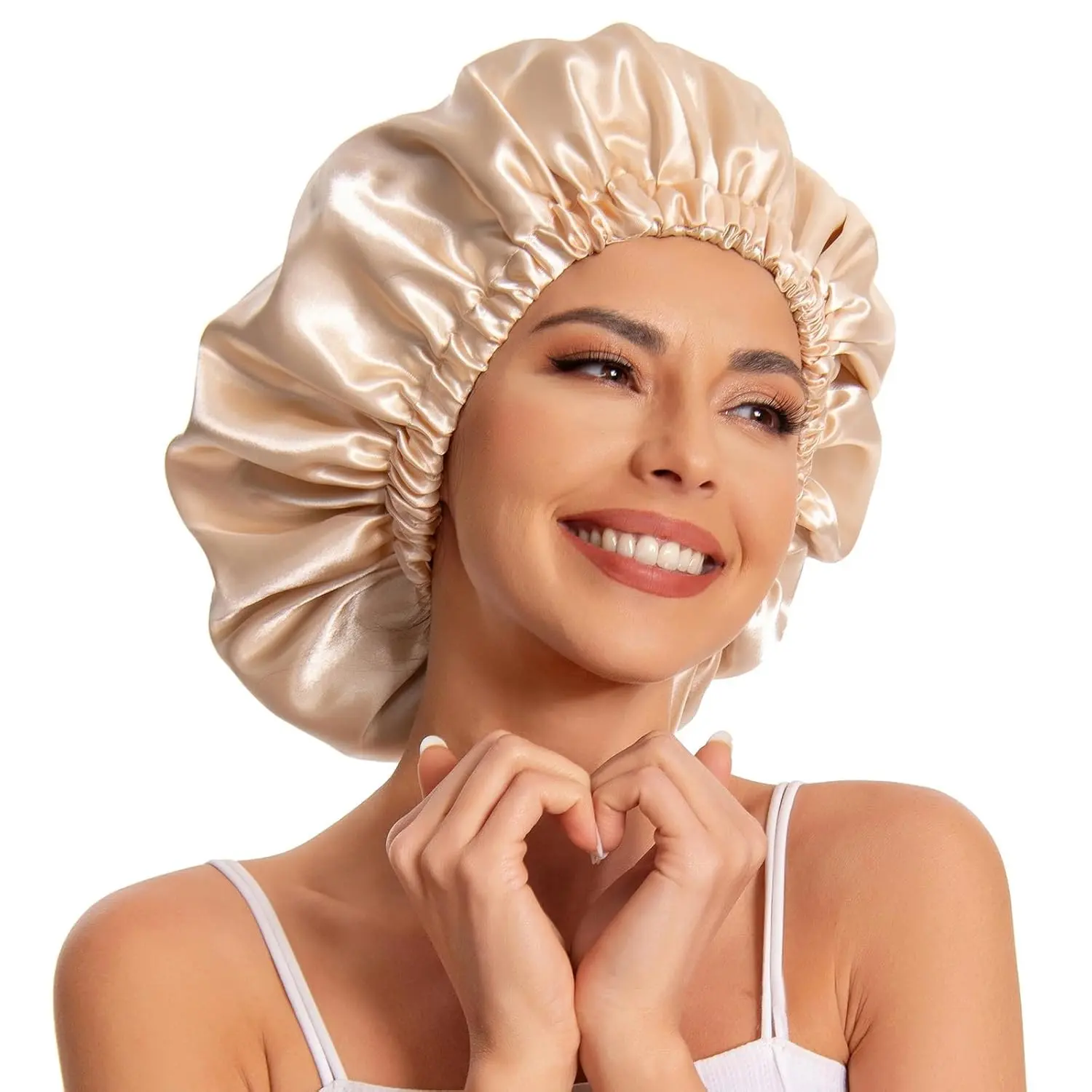 Layor Luxury Satin-Lined Silk Hair Bonnet for Sleeping, 13 in Diameter Double-Layer 2-Color Elastic Band, Heatless Frizz Control for Curly Hair, Smooth Moisture-Lock Bathroom Shower Cap