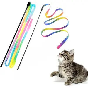 Interactive  Wand Toys Interactive  Teaser Wand String Ribbon Rainbow Charmer for Cats and Kittens - 2 Packs