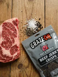 GrazeOn Salt and Pepper Beef Jerky Crisps - High Protein, No Sugar, Crunchy Air-Dried Meat Snack, All-Natural, 2.0 oz, Keto-Friendly, Paleo-Approved