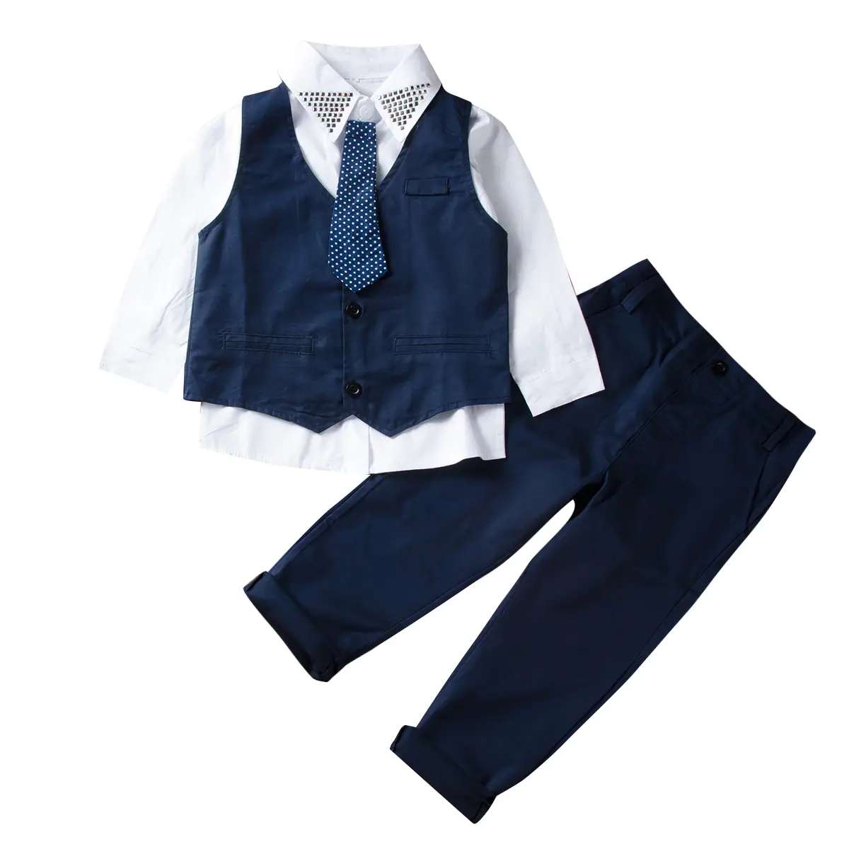 4PCS Baby Boys Gentleman Suits, Tuxedo Waistcoat + Tie + Shirt + Pants Outfits, Long Sleeve Tops Trousers Sets