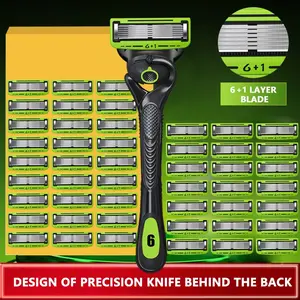 Men's Shaving Razor Set, 48 Replacement Blades, Stainless Blades, Sharp Blade Design, Skin-Friendly Handle, Men's Grooming Essentials