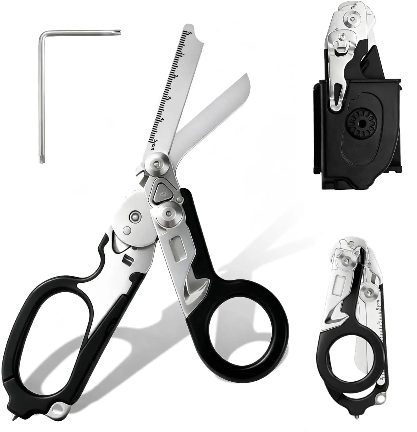 6 in 1 Multi-function Foldable Trauma Shears, Stainless Steel Emergency Response Scissors, Survival Shears with Holster, Medical Trauma shears Tactical, Glass Breaker, Outdoor Camping Emergency Tools Ideal For EMTs, Nurses & First Responders