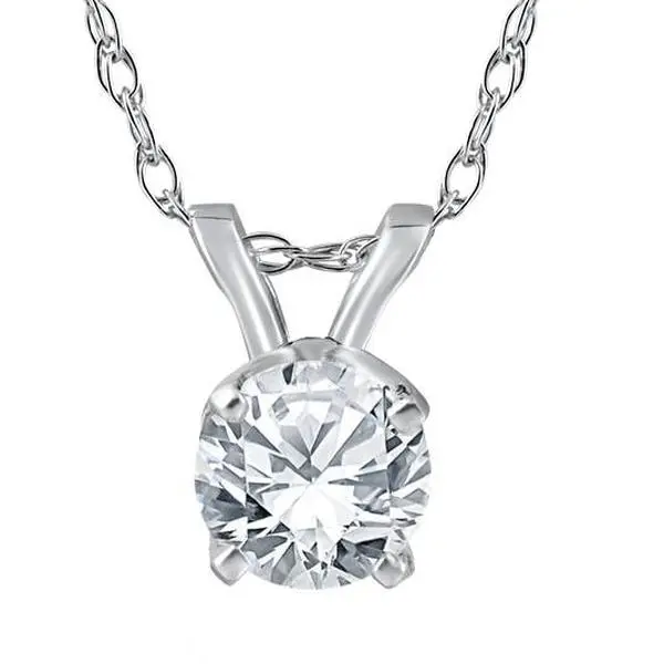 1/2 Ct Solitaire Diamond Pendant 14K White Gold w/ 18" Chain