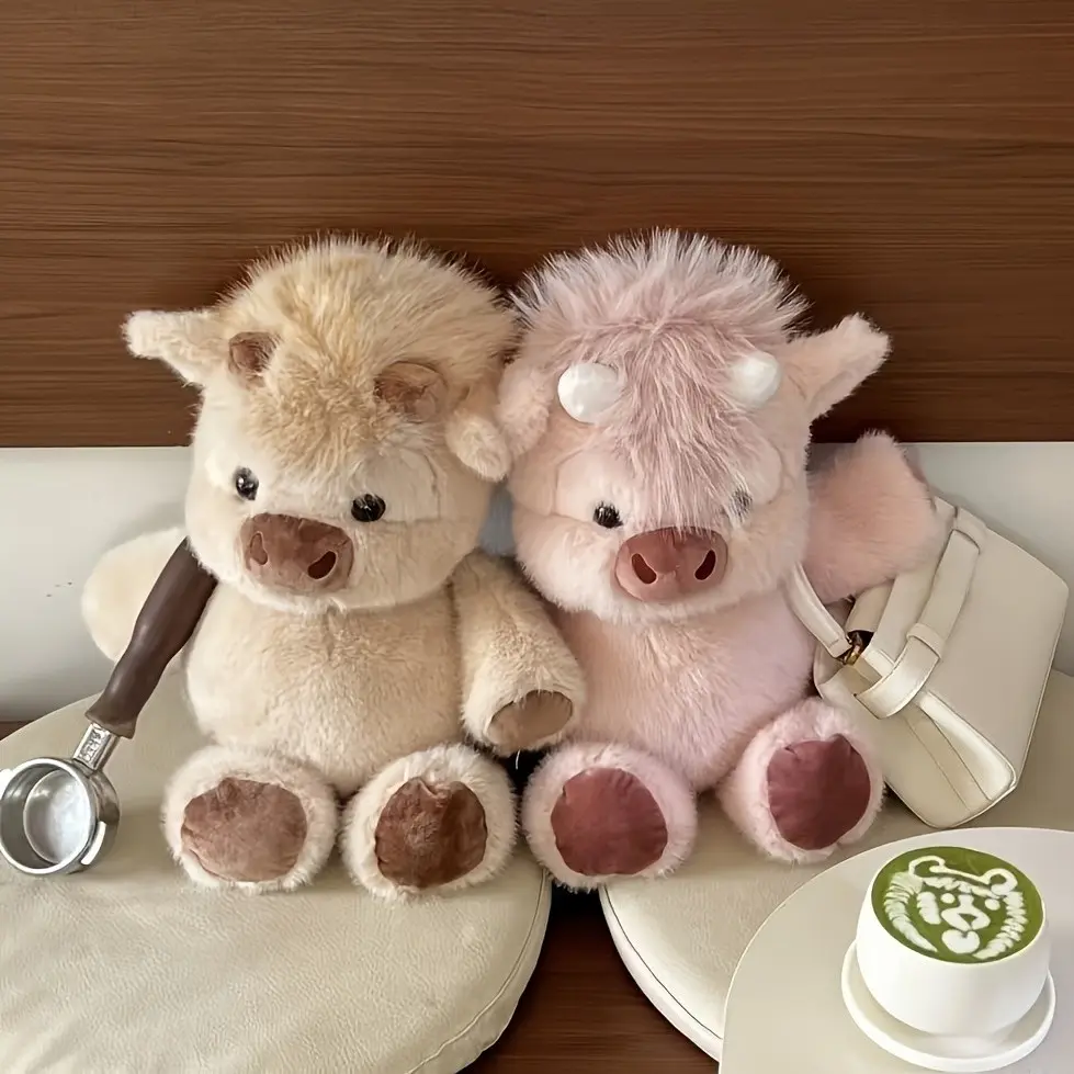 Scottish Highland Cow Cuddly Soft Stuffed Animal, Cute Farm Plush Toy Plushie, Christmas Birthday Present for Adults, Boys and Girls, Huggable Stuffed Animal