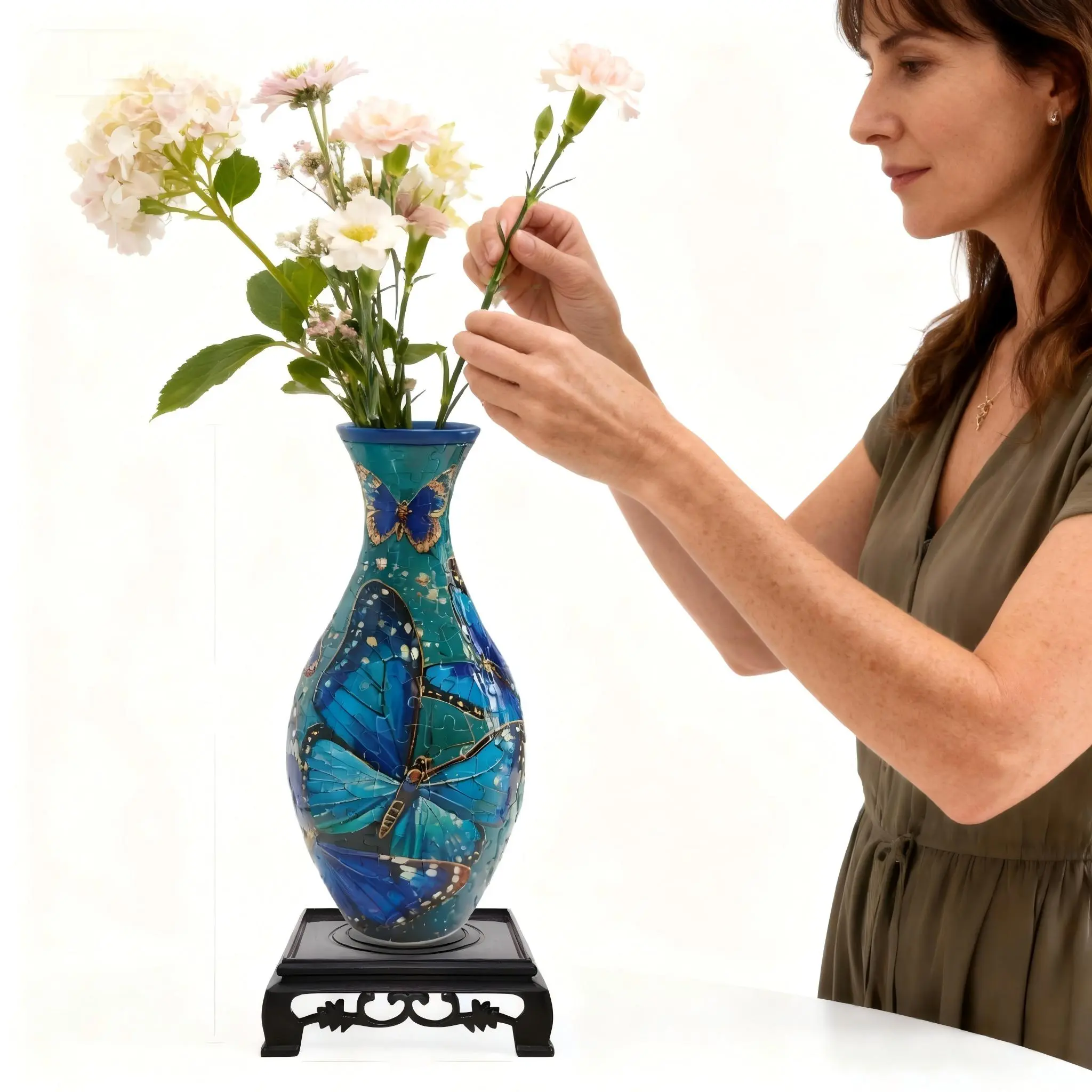 3D Puzzle Vase Building Kit, Mystical Blue Butterfly DIY Flower Vase with Removable Water Cup, Decorative Home Decor, Creative Gift for Adults & Puzzle Lovers