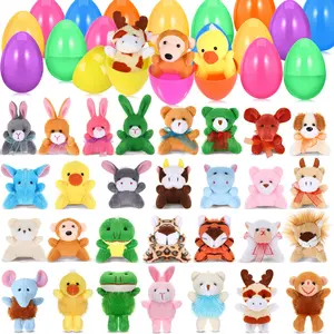 12set/24set/30set/36set Prefilled Easter Eggs with Plush Stuffer Animal for Easter Eggs Hunt Basket Stuffers Filler Prefilled Easter Eggs with Bunny for Boys Girls Outdoor Play Classroom Prize Easter Party Favors