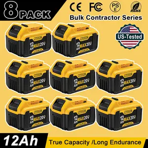 8 Packs/ 4 Packs Replacement Battery 12.0Ah 20V Battery for DEWALT Tools - 3X Longer Lasting Replacement Lithium-ion Max Battery High Capacity Compatible with DCB(208/200/206/205/204)Cordless Power Heavy Duty Tools Battery- Powers All Your Tools