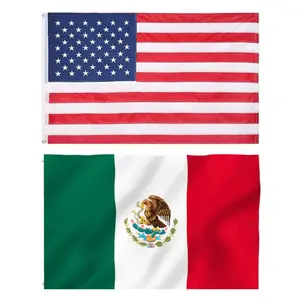 Mexican Flags & American Flag 3x5 FT Outdoor Polyester with Brass Grommets US Flag Bright Color All Weather