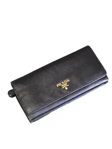 Pre-owned Saffiano Leather Small Leather Goods Prada Black Long Wallet