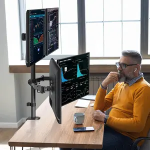 MOUNTUP 13"-32" Four Monitor Desk Mount, Fully Adjustable Stacked Mount Holds up to 17.6lbs per Arm, MU3007