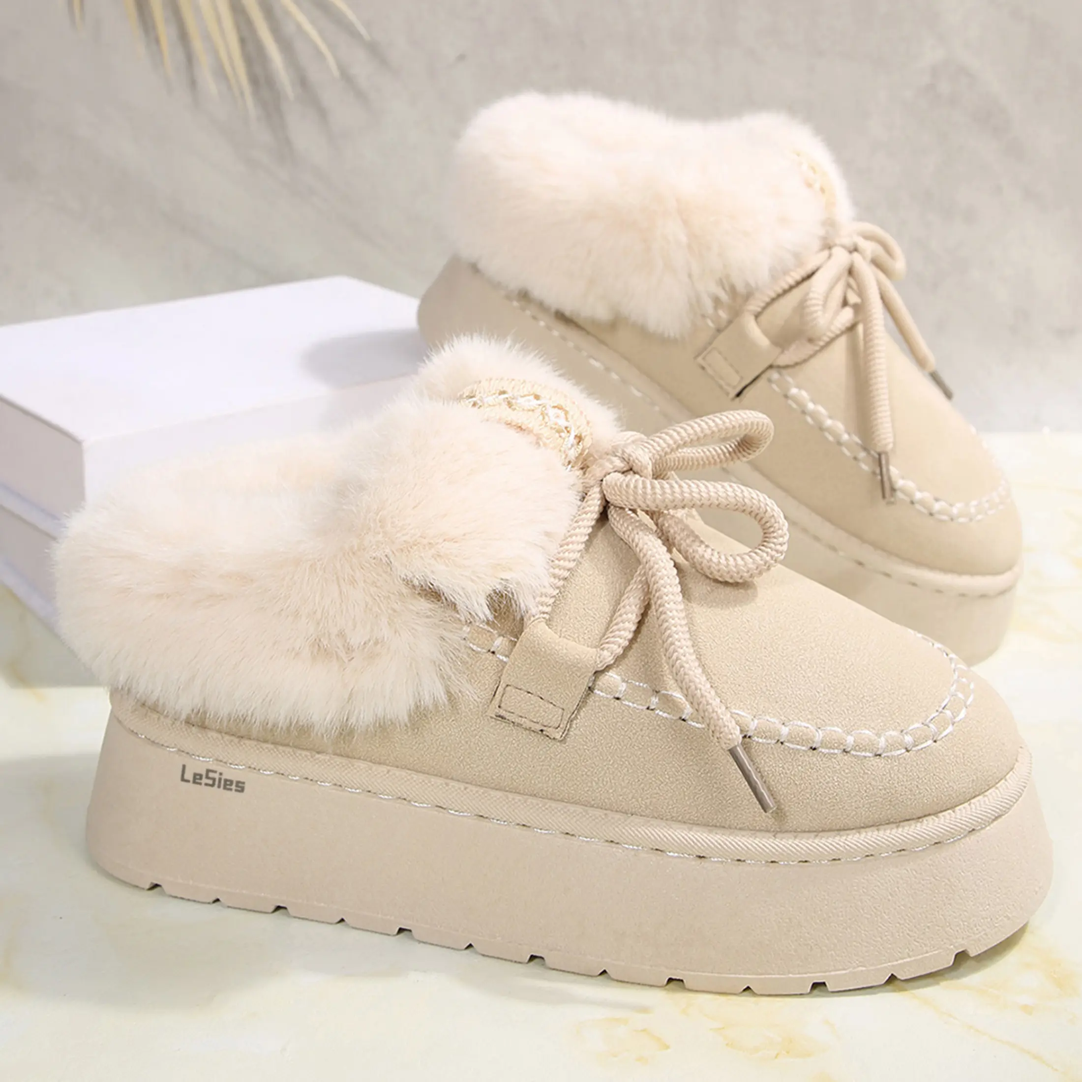 Women's Loafers Winter Mini Snow Boots Cozy Platform Slip On Fuzzy Slippers Warm And Durable Shoes Indoor Outdoor Flat Elegant