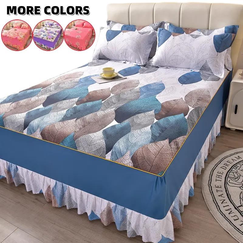 Floral Print Ruffled Edge Bed Skirt Set, 2/3 Counts/set Including 1 Count Bed Skirt & 1/2 Counts Pillowcase without Filler, Soft Comfortable Breathable Bedding Set, Bedding Supplies, Bedroom