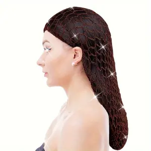 Women's Handmade Crochet Hair Net, Long Hair Bun Cover, Protective Sleep Cap Mesh, Hairnet Snood Haircare Jdw-32A-Black