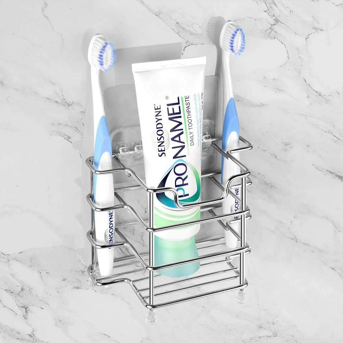 Wall Mount Toothbrush Holder for Shower, Stainless Steel Tooth Brush Stand, Self Adhesive Wallmount/Countertop 3 Slots Organizer Compatible with Colgate Extra Clean, Oral-B CrossAction durable wall mounted toothbrush sanitizer
