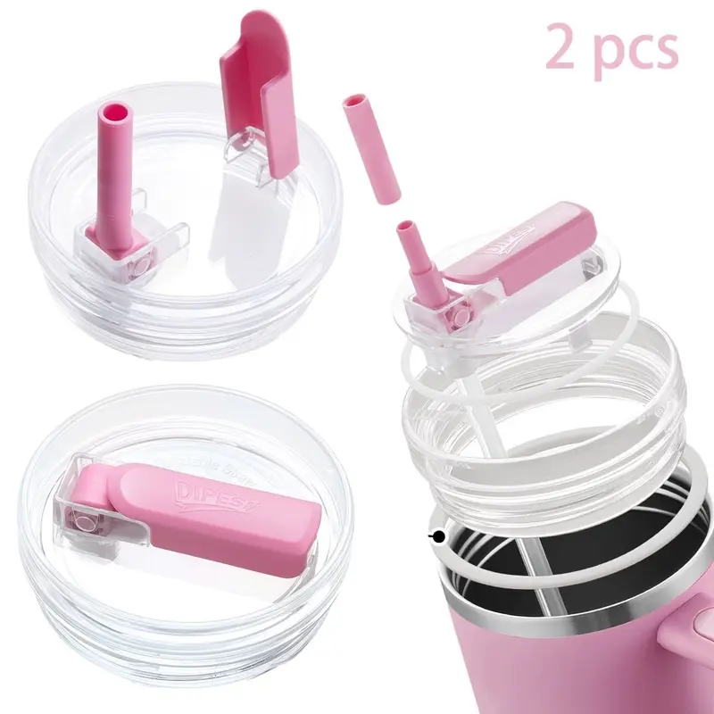 DIPESI 2-Pack 40oz Extra Thick Removable Drink Caps - 360° Rotating Flip-Top Straws, made of silicone, leak-proof, splash-proof, BPA-free, dishwasher safe, lightweight, sturdy and durable, suitable for driving use, a great Christmas gift.