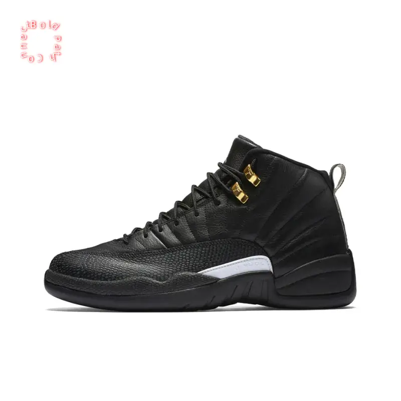 Black High-Top Retro Basketball Shoes with All-Black Leather Upper, Gold Metallic Lace Locks