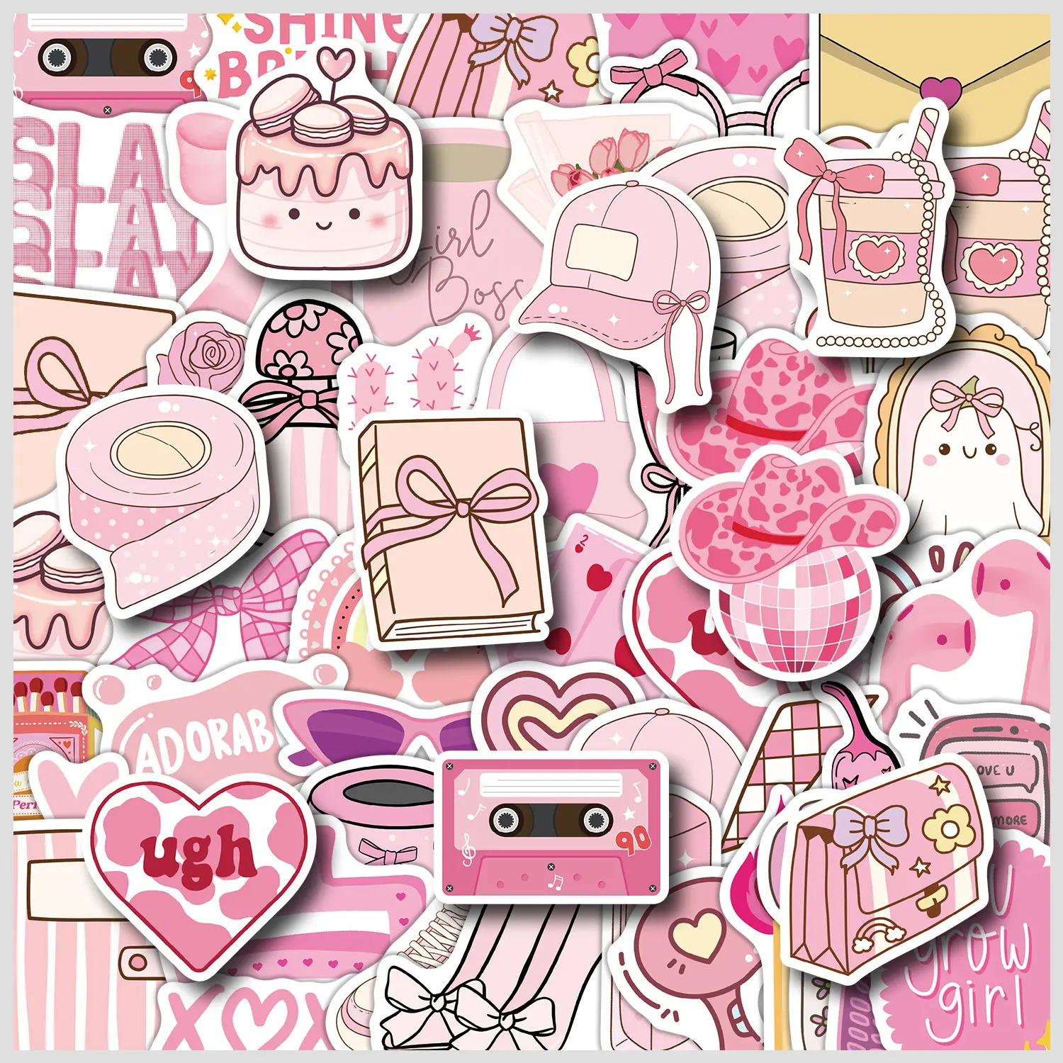 50 Adorable Pink Doodle Stickers, Suitable for Scrapbooks, Diaries, Laptops, Water Bottles, Cars, and Other Faith-based Designs—gifts with Positive Messages, Car Decorative Sticker, Car Decals, Car Decorations
