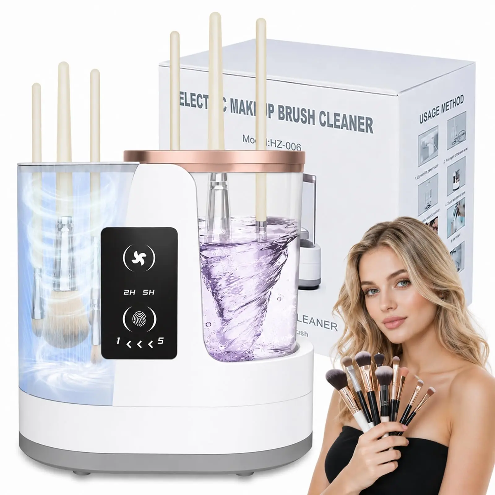 Automatic Makeup Brush Cleaner Machine with Dryer – 3 in 1 USB Electric Cosmetic Brush Washer with Silicone Cleaning Bowl & Holder for Brushes and Beauty Sponges