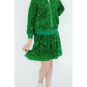 Kelly Green Velvet Sequin Twirl Skort