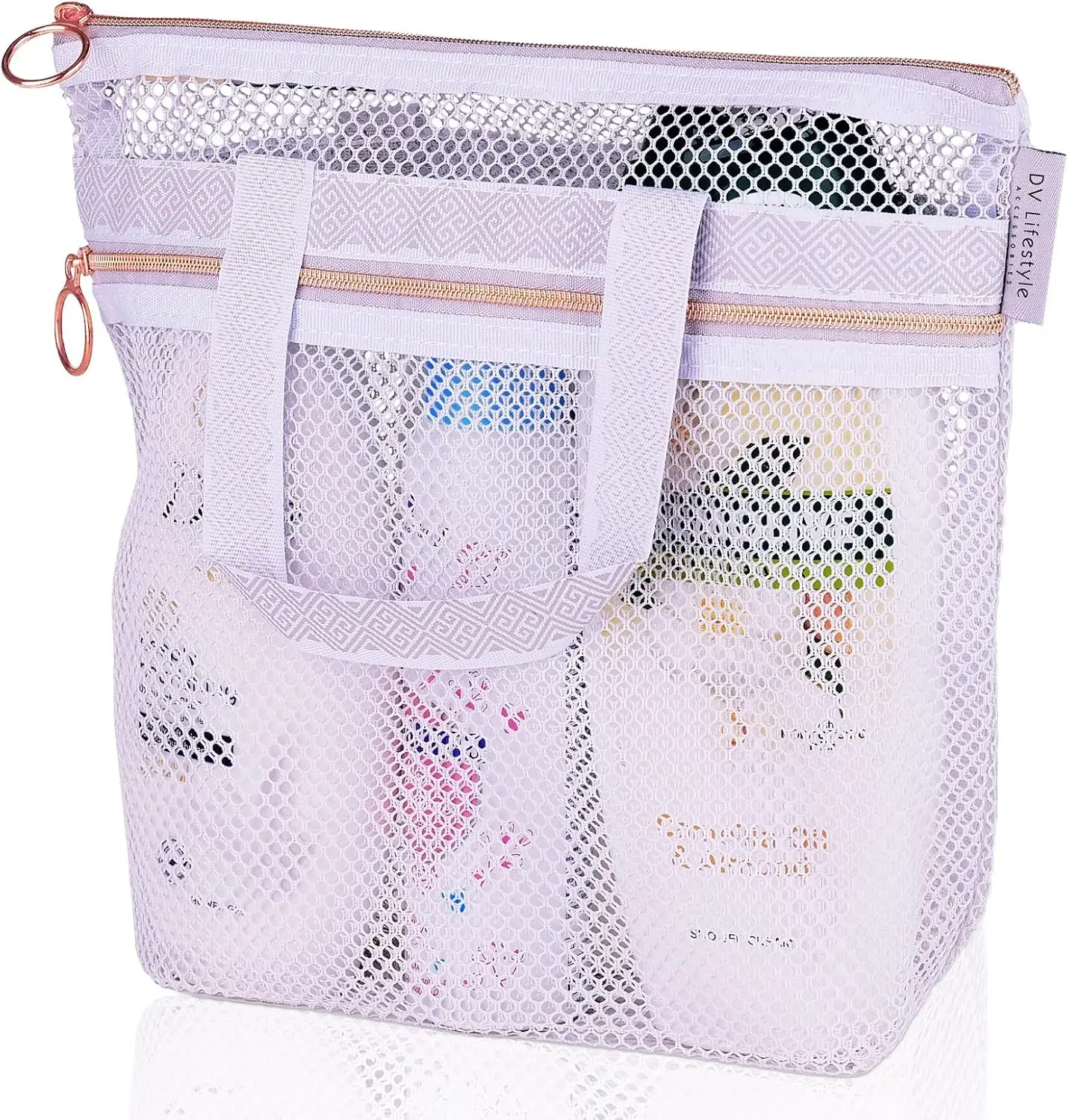 Portable Mesh Shower Caddy, Quick-Dry Compact Toiletry Bag with Zipper Pockets for Gym, Travel, and Dorm Essentials - Light Gray, 10.2x10x2.8 Inches