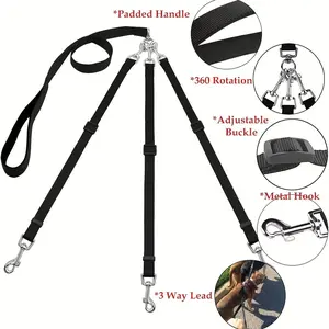 Three-way dog leash designed for dogs of various breeds and sizes, enhancing your adventure experience. 5-inch design with standard pull-free ropes for walking, safe for car travel, and hands-free options for hiking and camping. retractable cat lover bag