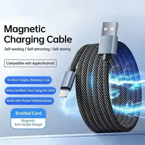 Fast Charge & Data Cable | Tangle-Free Magnetic Nylon,Magnetic car storage data cable, keeps the car interior tidy