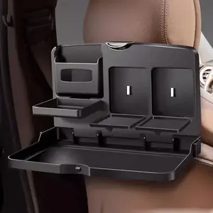 Car seat back tray, foldable plastic rear car storage rack, Car Backseat Organizer, Car Interior Accessory - 12-month universal type, double cup holder and phone slot, large storage capacity, easy installation, Universal car accessories