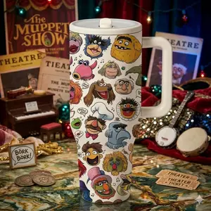 1 Pc 40oz insulated mug, The Muppet Show themed vacuum cup, double wall, leak-proof, skinny design, hot cold drinks, gift for women and men, fan collectible, office, travel, gym, everyday use, keeps drinks hot 12 hours, cold 24 hours, holiday, birthday, c